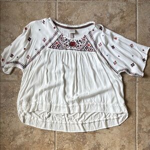 Knox Rose Ivory Blouse with Burgundy Accents